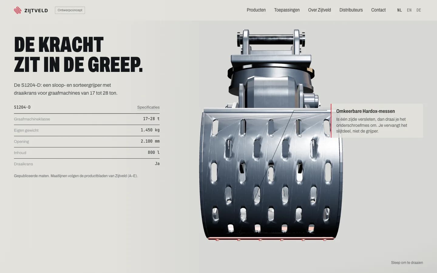 A Zijtveld grab in 3D with a specification table.